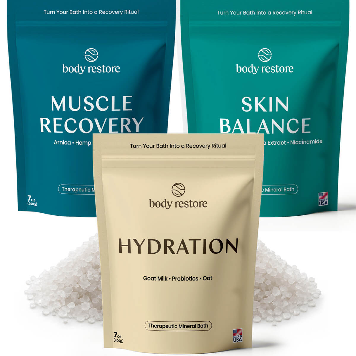 Sel de bain au magnésium - Pack découverte (3 x 200 g)